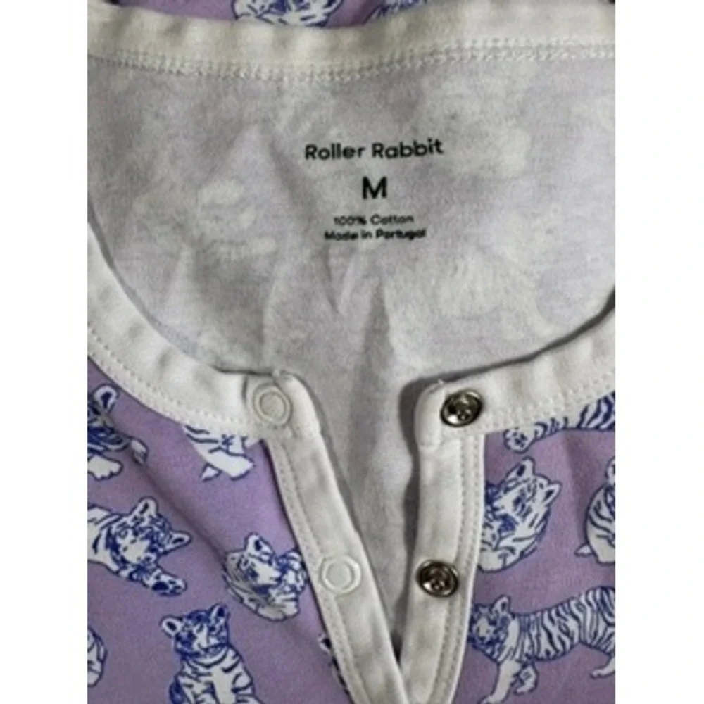 Roller Rabbit Hathi Tiger Pajama Set Lavender Purple Cotton Henley Set Womens, M